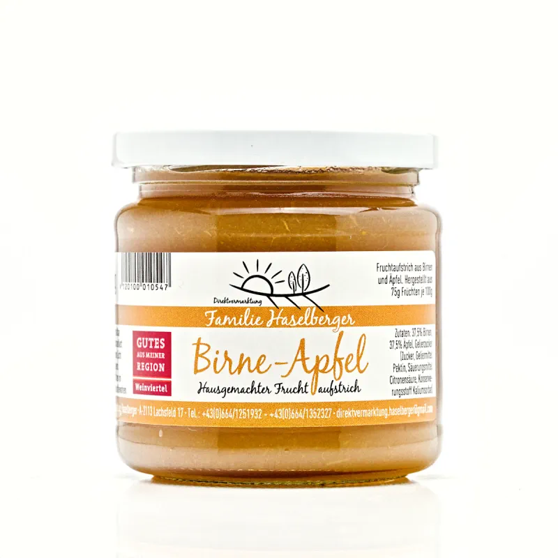 Ein Glas Birne-Apfel Fruchtaufstrich